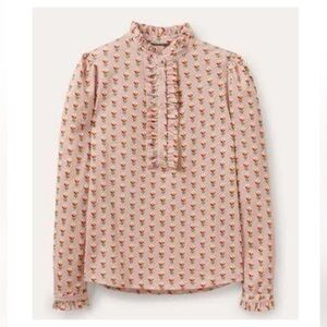 Boden Floral Print Ruffle Front Long Sleeve Jersey Top in Pink Women's US 10
